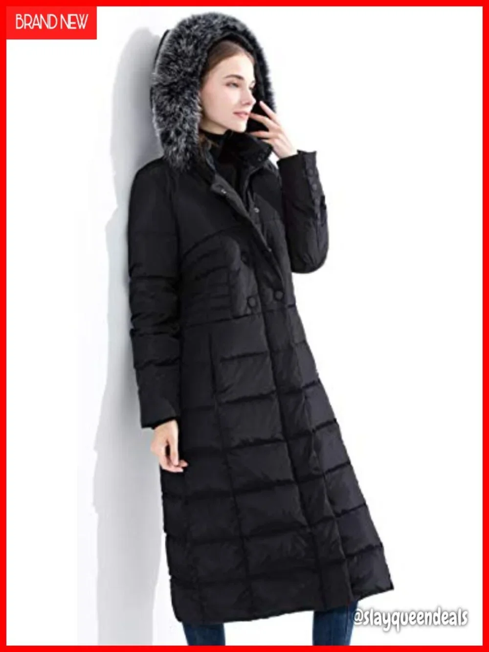 Thickened Hooded Long Down Jacket Maxi Puffer Coat with Fur Collar